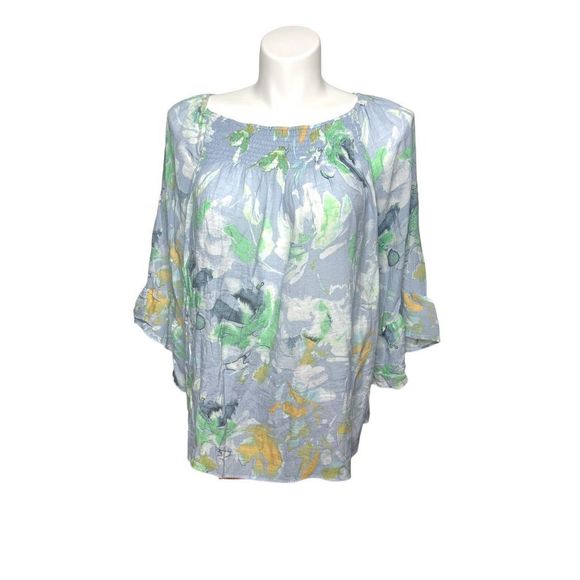 Zac & Rachel Tops - ZAC & RACHEL WOMAN | PEASANT BOHO BLOUSE TOP PASTEL FLORAL WATERCOLOR PRINT 2X